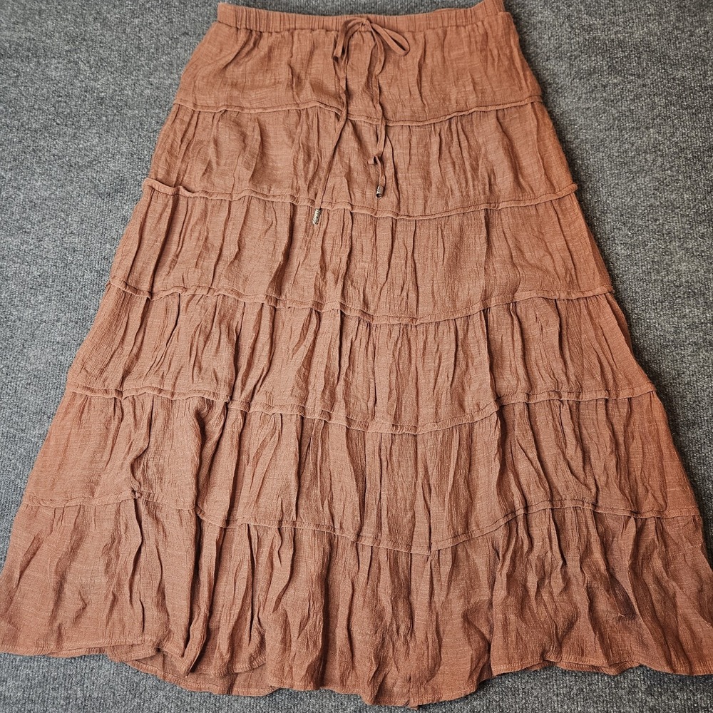 Indigo Rose Terra Cotta Tiered Maxi Skirt Size Large Goblincore Cottagecore